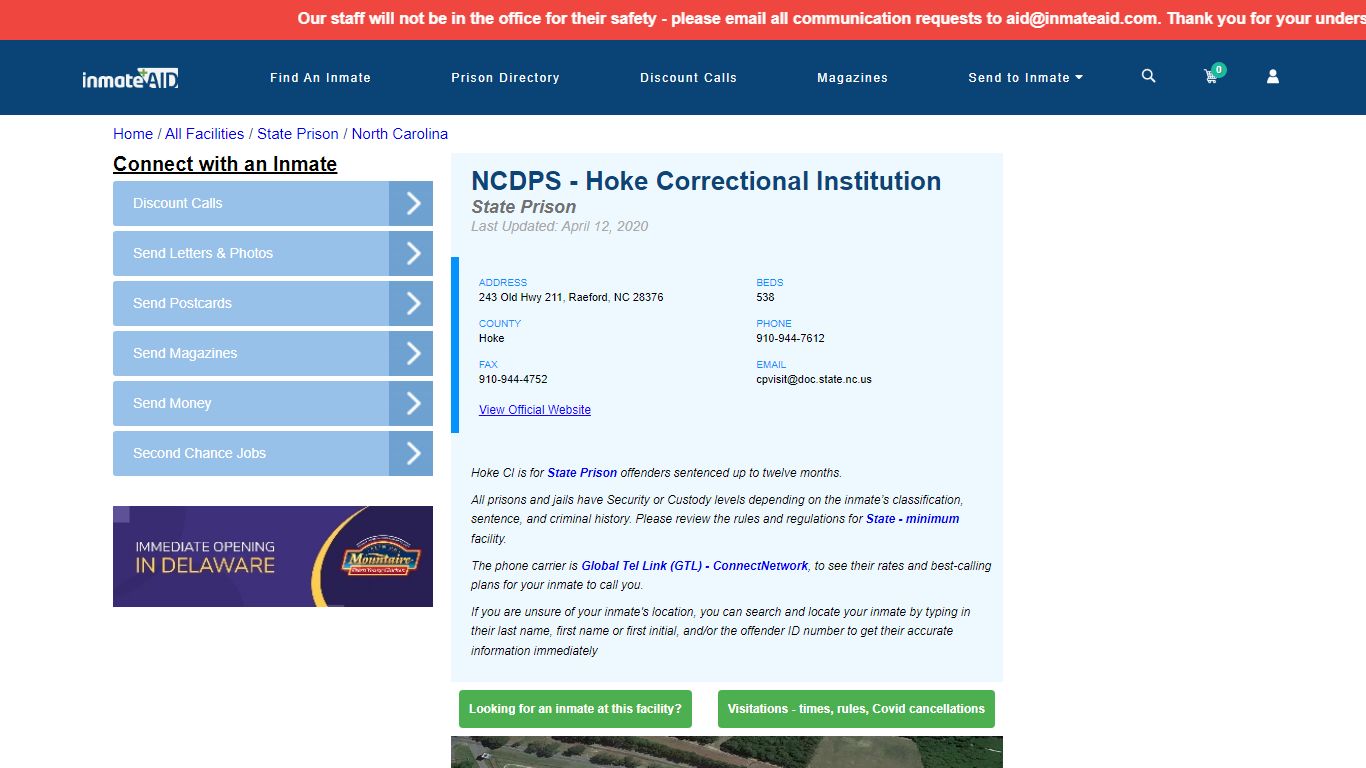 NCDPS - Hoke Correctional Institution & Inmate Search ...